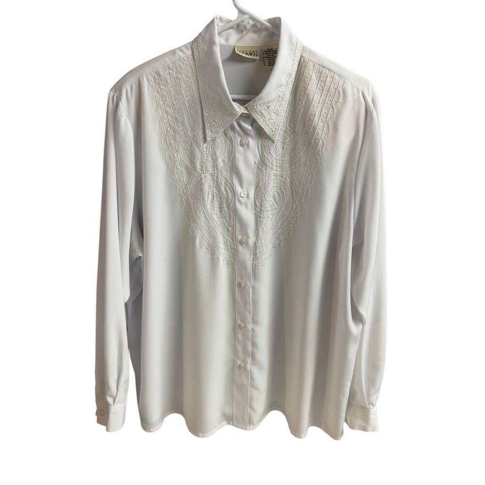 Just For Women Size 22W White Embroidered Button Front Blouse Cottagecore Career